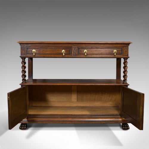 fig 2. Large Antique Buffet, English, Oak, Server, Sideboard, Jacobean Taste, Victorian