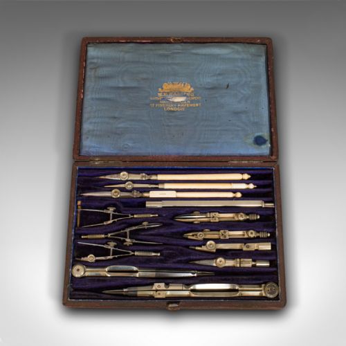 fig 1. Antique Technical Drawing Set, Cartographer, Architect, Harling of London, 1900