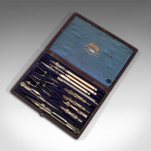fig 3. Antique Technical Drawing Set, Cartographer, Architect, Harling of London, 1900