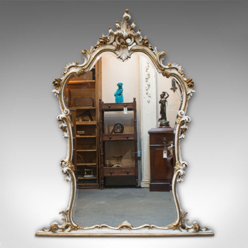 LARGE ANTIQUE OVERMANTEL MIRROR FRENCH GILT GESSO CLASSICAL ITALIANATE 1900 - ADDITIONAL PHOTO 1