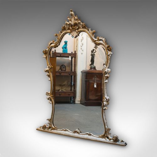 LARGE ANTIQUE OVERMANTEL MIRROR FRENCH GILT GESSO CLASSICAL ITALIANATE 1900 - ADDITIONAL PHOTO 2
