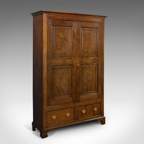 Antique Wardrobe, English, Oak, Linen Cabinet, Press Cupboard, Georgian, C.1800