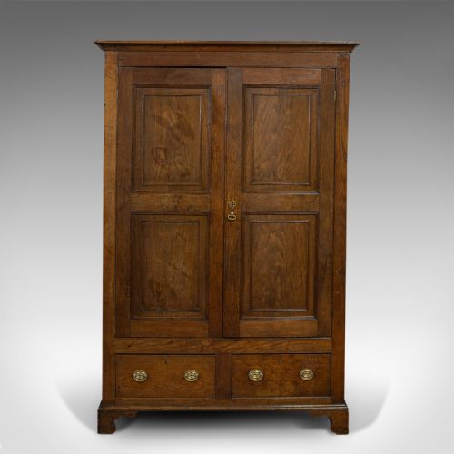 fig 1. Antique Wardrobe, English, Oak, Linen Cabinet, Press Cupboard, Georgian, C.1800