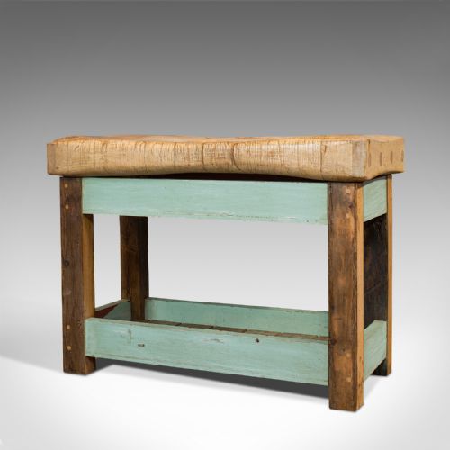 fig 2. Antique Butcher's Block, English, Beech, Teak, 1900