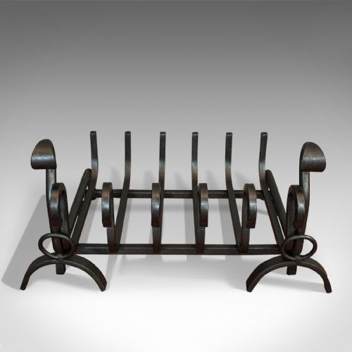 fig 2. Antique Fireside Set, English, Fire Basket, Andirons, Back, Victorian, C.1900