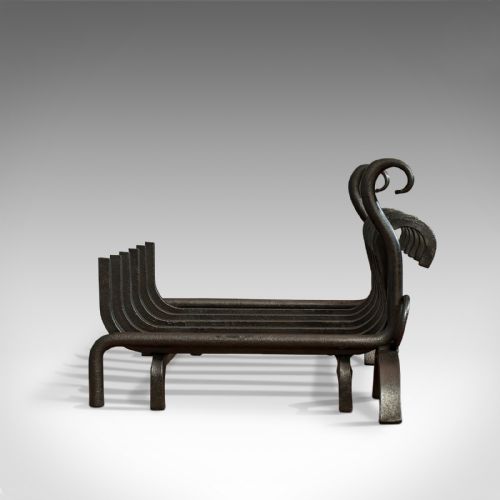 fig 3. Antique Fireside Set, English, Fire Basket, Andirons, Back, Victorian, C.1900