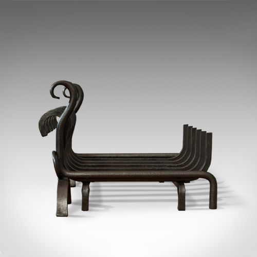 fig 4. Antique Fireside Set, English, Fire Basket, Andirons, Back, Victorian, C.1900