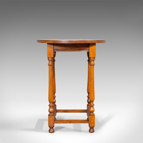 fig 1. Antique Circular Occasional Table, English, Oak, Side, Lamp, Edwardian, C.1910