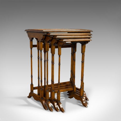 Antique Quartetto of Tables, English, Walnut, Mahogany, Nest, Edwardian, C.1910