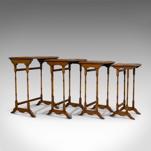 fig 1. Antique Quartetto of Tables, English, Walnut, Mahogany, Nest, Edwardian, C.1910