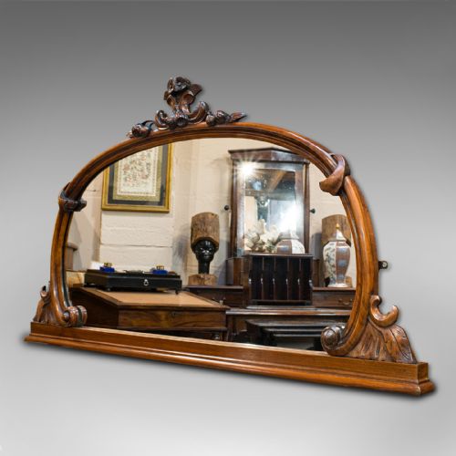 fig 2. Antique Overmantel Mirror, English, Walnut, Glass, Hall, Victorian, Circa 1860