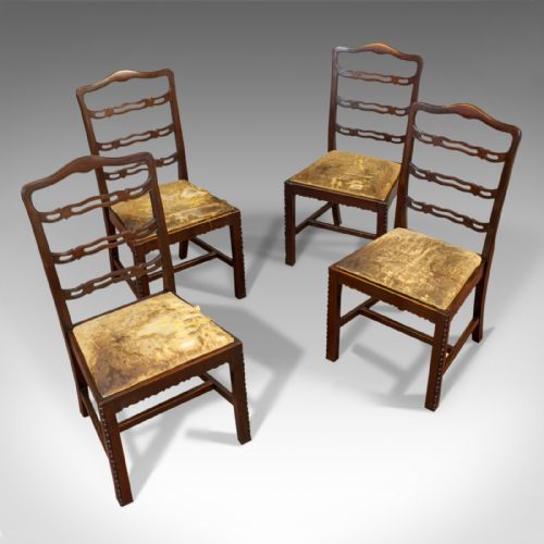 SET OF 4 ANTIQUE LADDER BACK CHAIRS IRISH MAHOGANY DINING SEAT VICTORIAN - ADDITIONAL PHOTO 6
