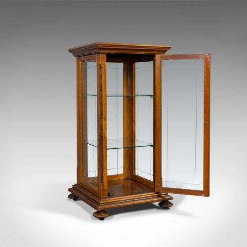 fig 1. Antique Shop Display Cabinet, English, Oak, Walnut, Showcase, Edwardian, C.1910