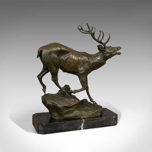 Antique Stag Bronze, French, Deer, Elk, Prosper Lecourtier, Victorian, C.1900