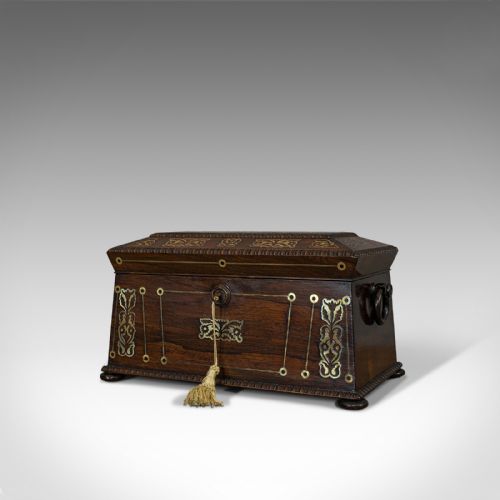 fig 2. Antique Tea Caddy, English, Rosewood, Thomas of London, Regency, C.1820