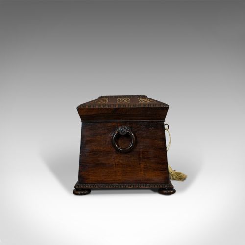 fig 3. Antique Tea Caddy, English, Rosewood, Thomas of London, Regency, C.1820