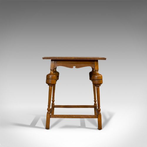 fig 1. Antique Occasional Table, English, Oak, Side, Wine, Arts & Crafts, Edwardian