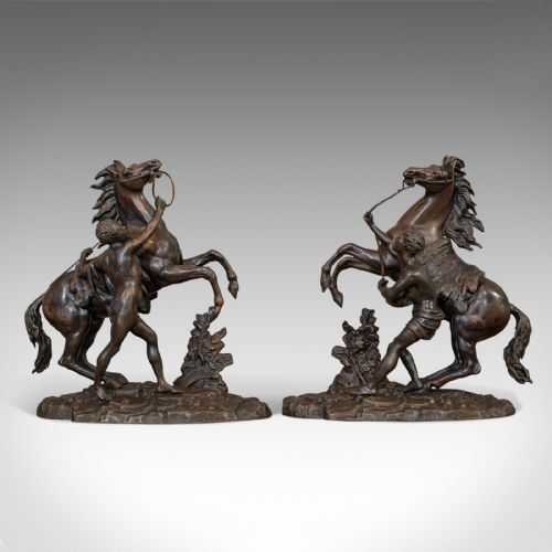 fig 1. Antique, Pair, Marly Horses, French, Bronze, Equestrian, Statue, After Coustou