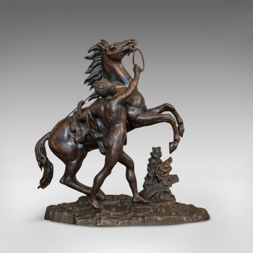fig 2. Antique, Pair, Marly Horses, French, Bronze, Equestrian, Statue, After Coustou