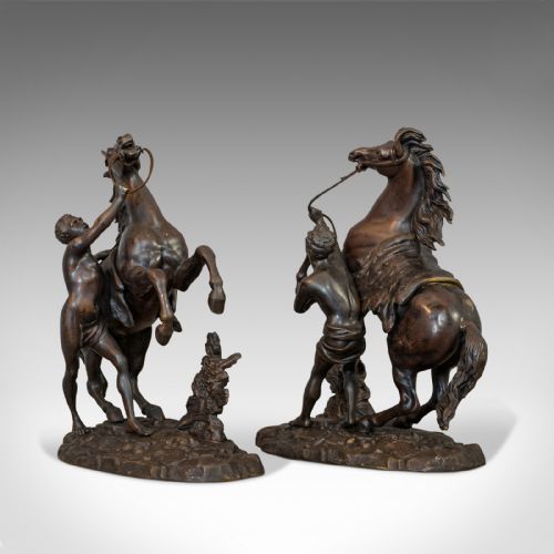 fig 3. Antique, Pair, Marly Horses, French, Bronze, Equestrian, Statue, After Coustou