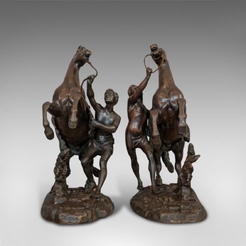 fig 5. Antique, Pair, Marly Horses, French, Bronze, Equestrian, Statue, After Coustou