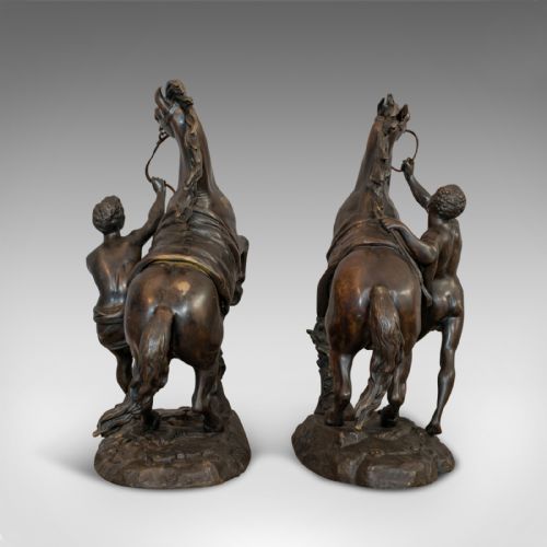 fig 6. Antique, Pair, Marly Horses, French, Bronze, Equestrian, Statue, After Coustou