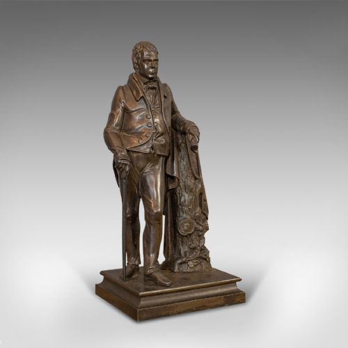 Antique Figure, Sir Walter Scott, Bronze, Statue, Poet, Victorian, Circa 1880