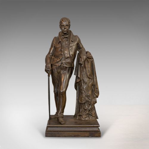 fig 1. Antique Figure, Sir Walter Scott, Bronze, Statue, Poet, Victorian, Circa 1880