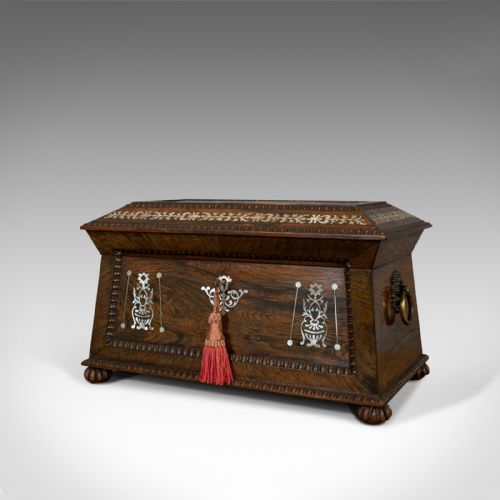fig 2. Ornate Antique Tea Caddy, English, Rosewood, Sarcophagus, Regency, C.1820