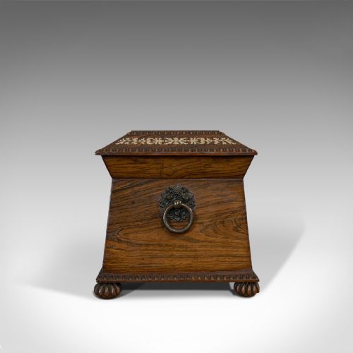 fig 3. Ornate Antique Tea Caddy, English, Rosewood, Sarcophagus, Regency, C.1820