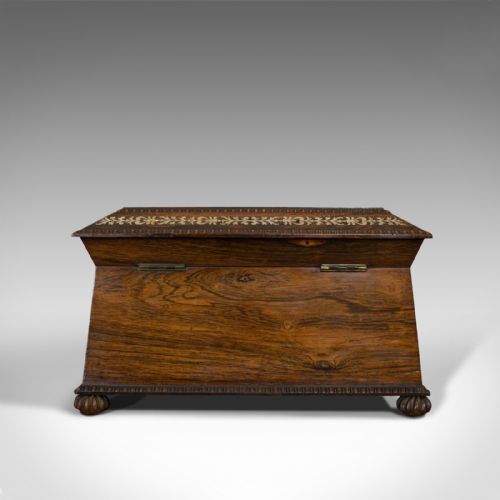 fig 5. Ornate Antique Tea Caddy, English, Rosewood, Sarcophagus, Regency, C.1820