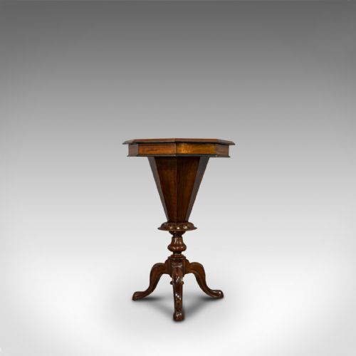 fig 2. Antique Trumpet Shape Games Table, Walnut, Chess Board, Sewing, Victorian, 1890