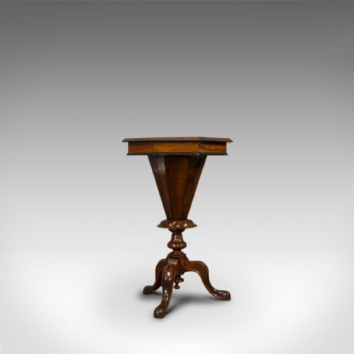 fig 3. Antique Trumpet Shape Games Table, Walnut, Chess Board, Sewing, Victorian, 1890