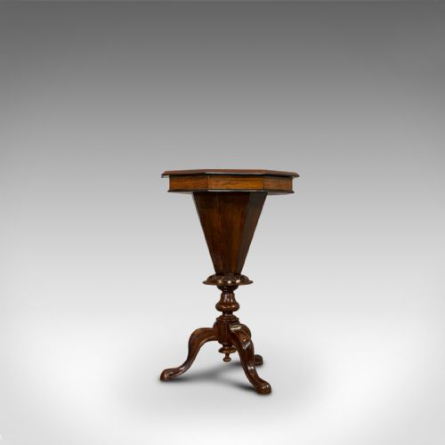 fig 4. Antique Trumpet Shape Games Table, Walnut, Chess Board, Sewing, Victorian, 1890
