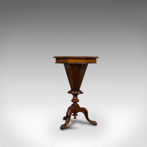 fig 5. Antique Trumpet Shape Games Table, Walnut, Chess Board, Sewing, Victorian, 1890
