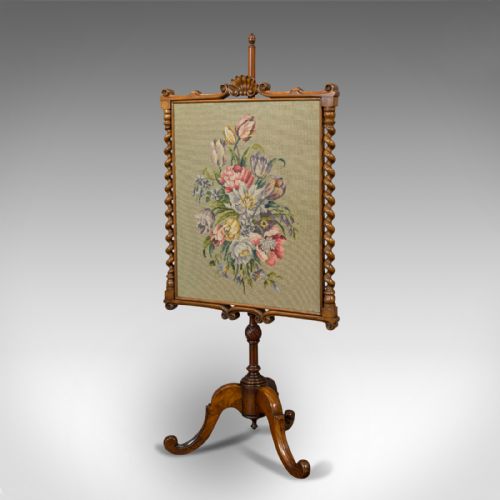 fig 2. Antique Adjustable Fire Screen, Walnut, Needlepoint, Decorative, Pole, Regency