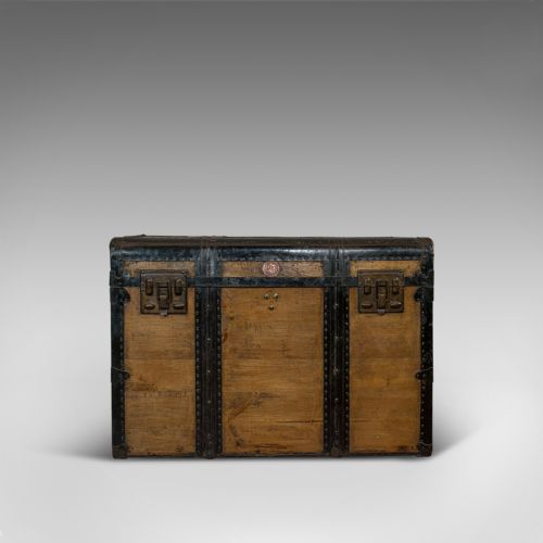 fig 2. Large Antique Trunk, English, Pine, Carriage Chest, Steamer, Victorian, C.1900