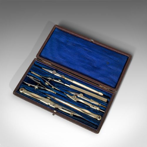 fig 3. Antique Drawing Instrument Set, English, Draughtsman's, Tools, Edwardian, 1910