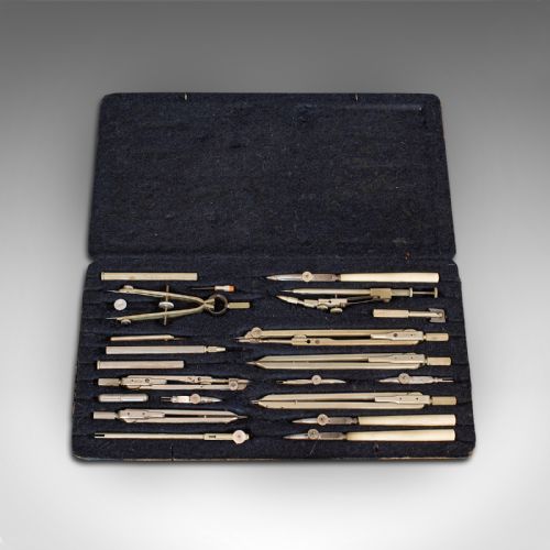 fig 1. Antique Draughtsman's Instrument Set, German, Technical Drawing, Maho, Edwardian