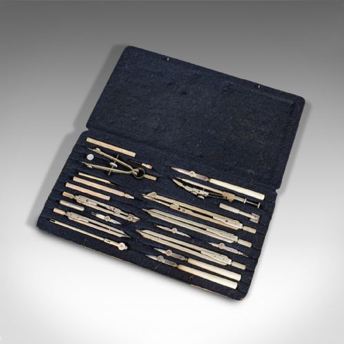 fig 3. Antique Draughtsman's Instrument Set, German, Technical Drawing, Maho, Edwardian