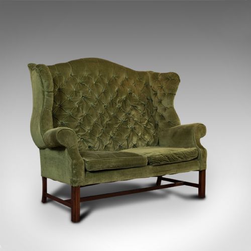 Antique High Wing-back Settee, English, Sofa, Love Seat, Edwardian, Circa 1910
