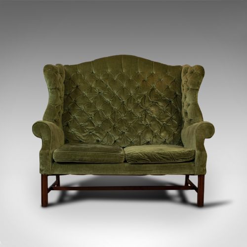 fig 1. Antique High Wing-Back Settee, English, Sofa, Love Seat, Edwardian, Circa 1910