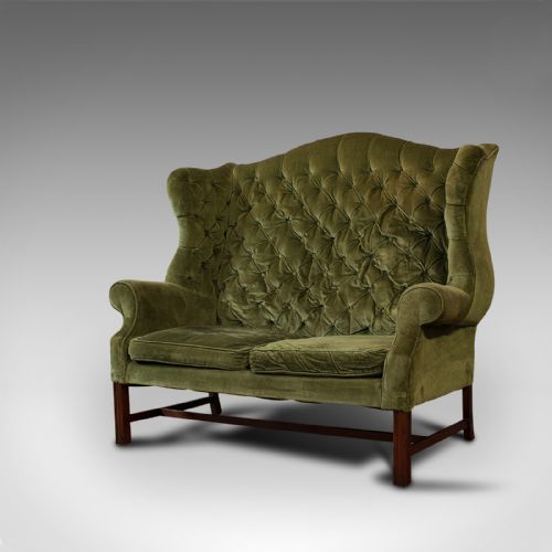 fig 2. Antique High Wing-Back Settee, English, Sofa, Love Seat, Edwardian, Circa 1910