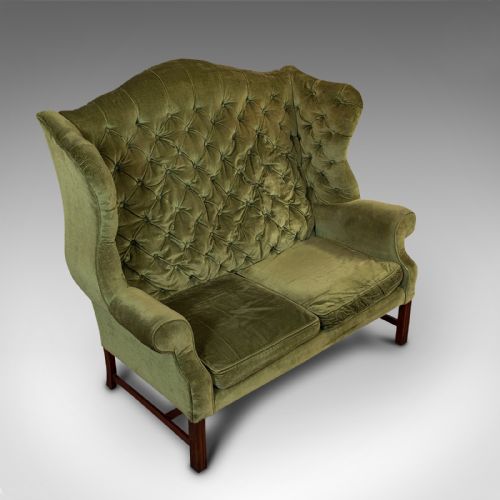 fig 5. Antique High Wing-Back Settee, English, Sofa, Love Seat, Edwardian, Circa 1910