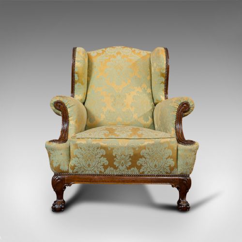 fig 1. Antique Wing-Back Arm Chair, English, Lounge, Fireside, Seat, Edwardian, C.1910