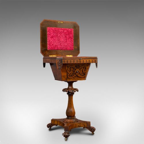 fig 1. Antique Lady's Work Box, English, Rosewood, Sewing, Table, Regency, Circa 1820