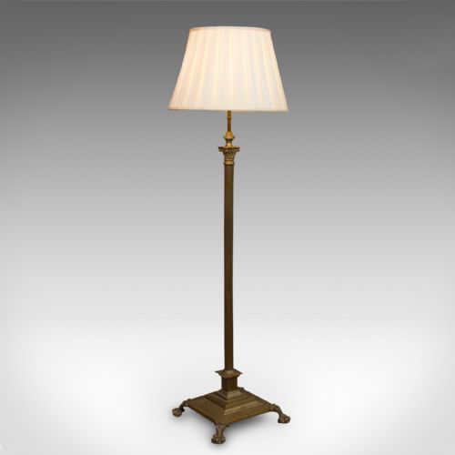 Antique Standard Lamp, English, Brass, Floor Light, Edwardian, Circa 1910