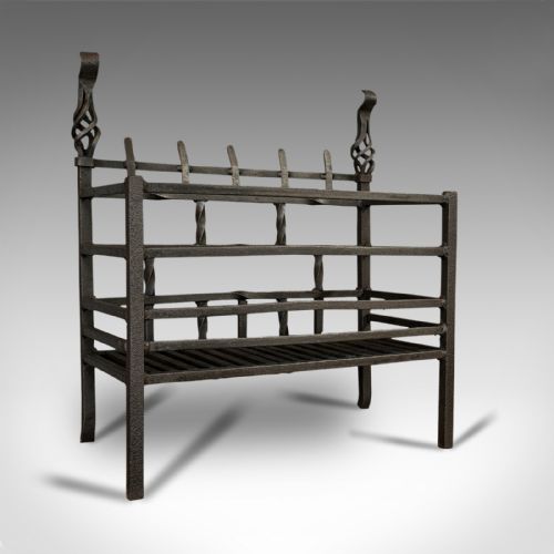 Antique Fire Basket, English, Cast Iron, Fireside Grate, Late Victorian, C.1900