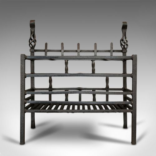 fig 1. Antique Fire Basket, English, Cast Iron, Fireside Grate, Late Victorian, C.1900