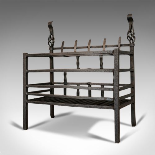 fig 2. Antique Fire Basket, English, Cast Iron, Fireside Grate, Late Victorian, C.1900
